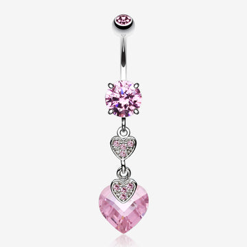 Shimmering Hearts Belly Ring-Pink